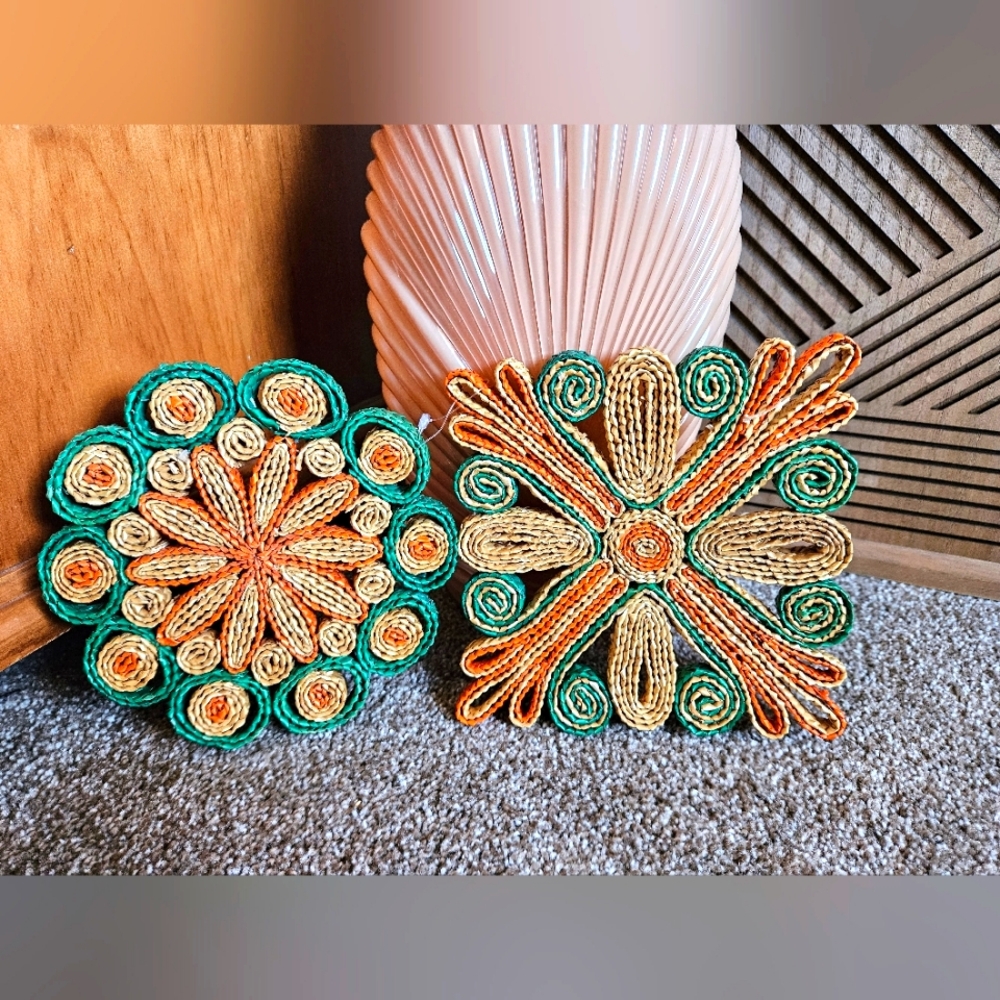 VINTAGE RATTAN TRIVETS